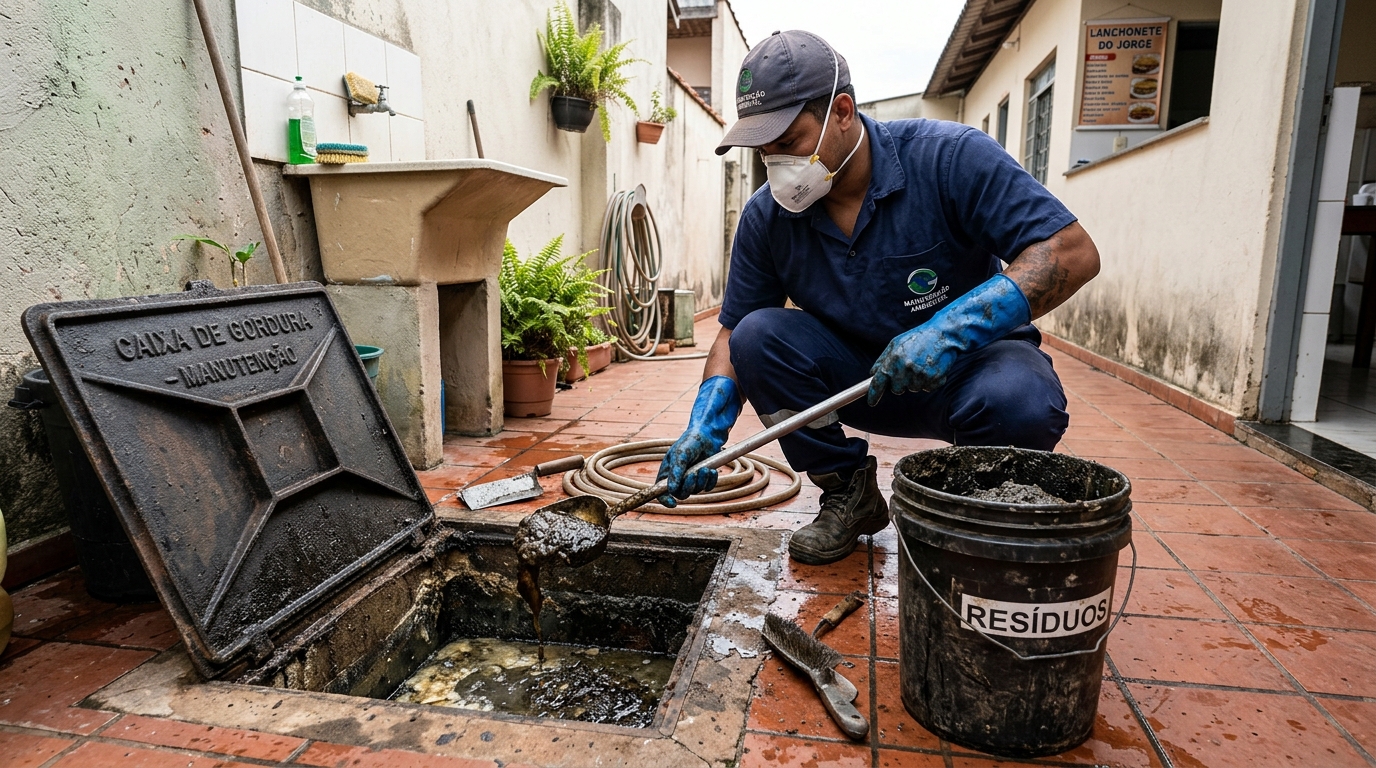 Remoção de resíduos da caixa de gordura em Florianópolis‑SC